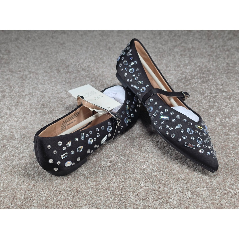 A New Day Gabriella Rhinestone Mary Jane Pointed Toe Flats Black 6.5 - Picture 3 of 6
